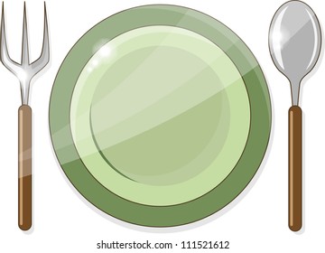Plate, fork and spoon