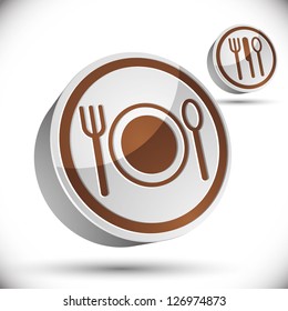 Plate fork and spoon 3d vector icon.