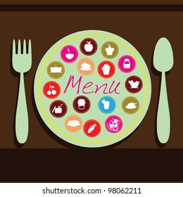 plate, fork and spoon background for menu, dining, restaurant and others