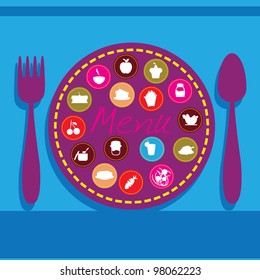 plate, fork and spoon background for menu, dining, restaurant and others