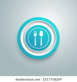 Plate, fork and spoon blue icon - stock vector