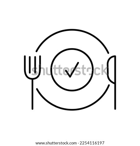 Plate fork spoon check mark icon vector. Food cafe logo. Menu Dish Illustration.