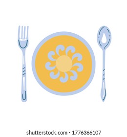 Tafelgabel und Löffelhandgezeichnete Plakate für Cafe- oder Restaurantmenüs, silhouette, flache Vektorgrafik-Aufkleber oder Logo