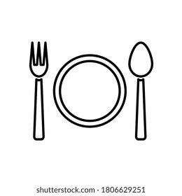Plate with fork and spoon icon flat.