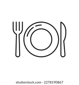 Plate, fork and spoon icon. High quality black vector illustration.