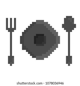 Plate with fork and spoon Icon, Pixel 8 bit style