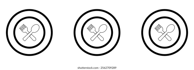 Plate with fork and spoon icon set. Restaurant utensil symbol. flat design eps 10. plate with fork and spoon liner icon.