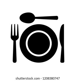 Plate, fork, spoon and knife icons - vector