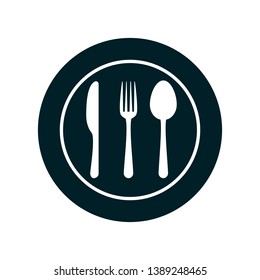 Plate, fork, spoon and knife icons - for stock