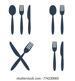 Plate fork spoon and knife icons on white background. Vector illustration