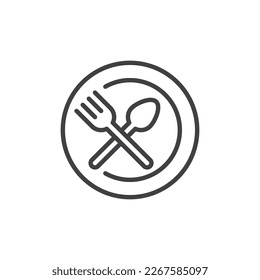 Placa con un icono de la línea de la horquilla y la cuchara. signo de estilo lineal para concepto móvil y diseño web. Icono del vector de contorno de la cuchilla de mesa. Símbolo del restaurante, ilustración del logotipo. Gráficos vectoriales