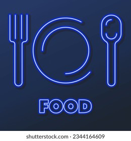 plate fork spoon neon sign, modern glowing banner design, colorful modern design trends on black background. Vector illustration.