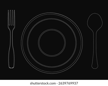 A plate with a fork and spoon on it. The fork is on the left and the spoon is on the right