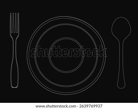 A plate with a fork and spoon on it. The fork is on the left and the spoon is on the right