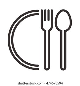 Plate, fork and spoon sign isolated on white background
