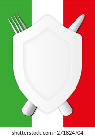 Plate in the form of a shield on the background colors of the Italian flag
