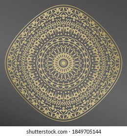 Plate, frame. Nontrivial gold pattern for plates, trays, dishes and souvenir plates. Vector illustration.