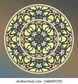 plate, frame. round geometric ornament for  porcelain plate, can also be used as a background