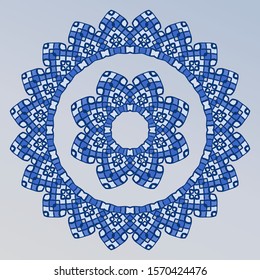 Plate, frame. Vector blue floral  ornament for decorative plate. Home  decor, interior design.