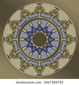 Plate, frame. Vector  floral  ornament  in beige yellow blue for decorative plate. Home  decor, interior design.