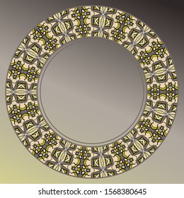 Plate, frame. Vector gold floral  ornament for decorative plate. Home  decor, interior design.