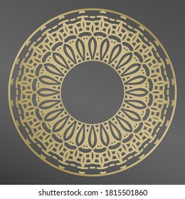 Placa, marco. Ornamento floral de oro vectorial para plato decorativo. Decoración casera, decoración interior.