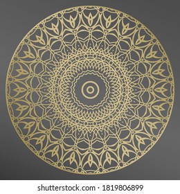 Placa, marco. Ornamento floral de oro vectorial para plato decorativo. Decoración casera, decoración interior.