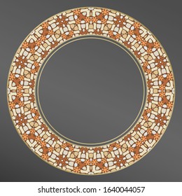 Plate, frame. Vector gold  ornament for decorative plate. Home  decor, interior design.