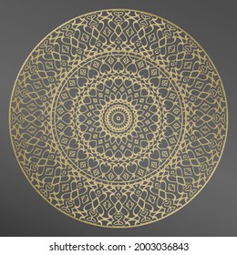Placa, marco. Ornamento de oro vectorial para plato decorativo. Decoración casera, decoración interior. Mandala.