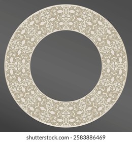 Plate, frame. Vector ornament in beige for decorative plate. Home  decor, interior design.