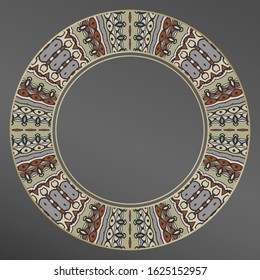 Plate, frame. Vector ornament for decorative plate. Home  decor, interior design. Pattern in gold, gray and red.