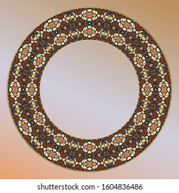 Plate, frame. Vectorabstract   ornament for decorative plate in gold and red. Home  decor, interior design.
