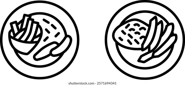 "Plate with French Fries and Chicken Schnitzel Icon Set – Tasty Vector Designs"