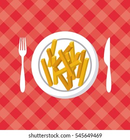 plate with french fries over red background. colorful design. vector illustration