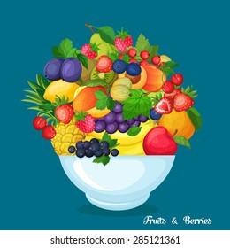Plate with fresh fruits and berries , fruit menu , salad .