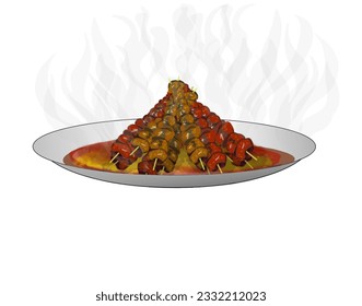 a plate of freshly cooked satay skewers still hot and smoky