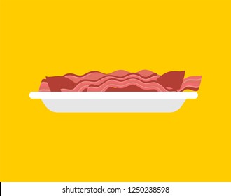 Plate with fried bacon. Roast pork for breakfast

