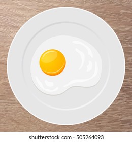 Plate with fried egg. Breakfast. Omelet. Vector illustration.