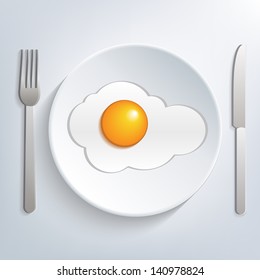 Plate with fried egg, eps10 vector