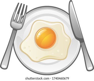 Plate with fried egg on a white background