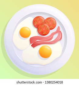 plate with fried eggs bacon and tomato, vector illustration