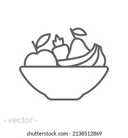 Plate fruit icon. Simple outline style. Vegetable bowl sign, healthy foods diet concept. Thin line vector illustration design isolated. Editable stroke EPS 10.