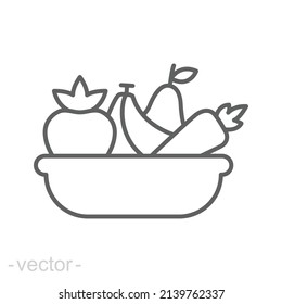 Plate fruit icon. Simple outline style. Vegetable bowl sign, healthy foods diet concept. Thin line vector illustration design isolated. Editable stroke EPS 10.