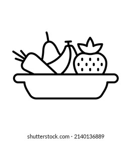 Plate fruit icon. Simple outline style. Vegetable bowl sign, healthy foods diet concept. Thin line vector illustration design isolated. EPS 10.