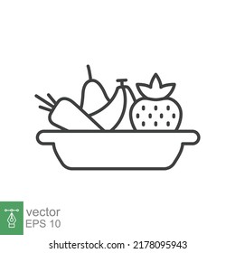 Plate fruit icon. Simple outline style. Vegetable bowl sign, healthy foods diet concept. Thin line vector illustration design isolated. EPS 10.