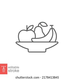Plate fruit icon. Simple outline style. Vegetable bowl sign, healthy foods diet concept. Thin line vector illustration design isolated. Editable stroke EPS 10.