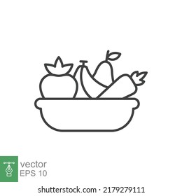 Plate fruit icon. Simple outline style. Vegetable bowl sign, healthy foods diet concept. Thin line vector illustration design isolated. EPS 10.