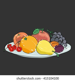 A plate with fruit, vector illustration