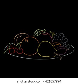 A plate with fruit, vector illustration