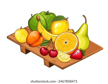 Plate with Fruits. Plate of fruits vector illustration. Organic design concept. Hand Drawn Vector fruits collection. Fruit Plate Isolated. Farm products.
